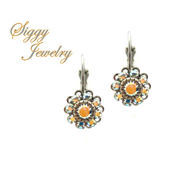 Austrian Crystal Cluster Earring , Crystal AB Drop Lever-Back Rhodium Finish - Picture 1 of 3